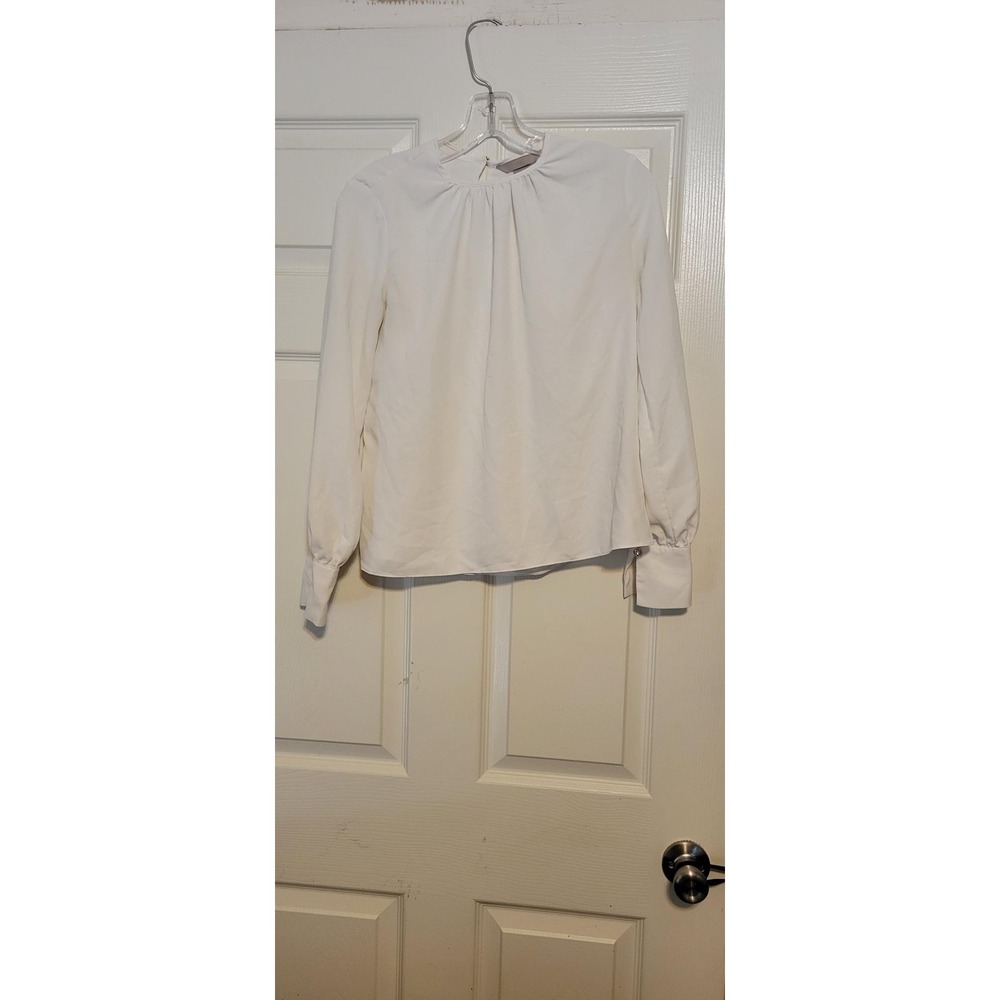 HM White Gathered Neck Long Sleeve Blouse‎ Womens XS Minimalist Professional Top